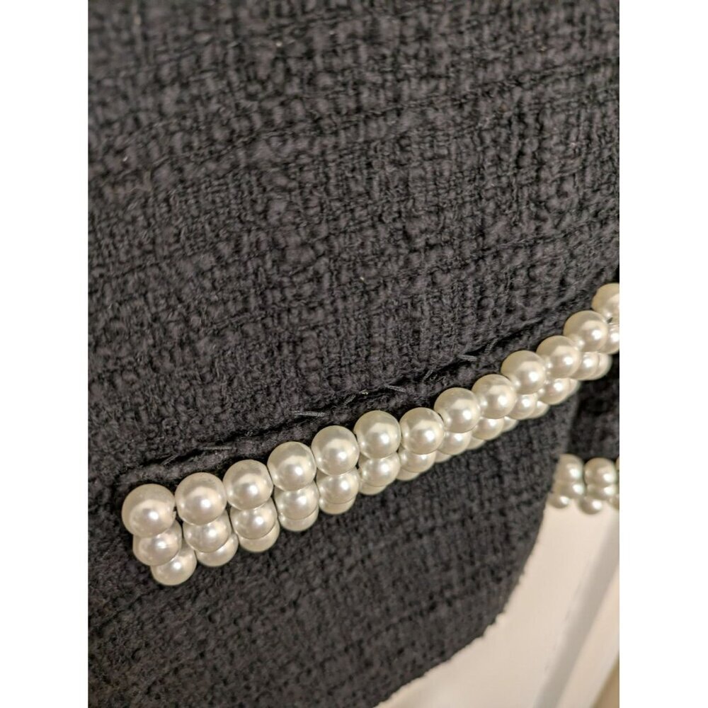 Size 14 Boston Proper Black Tweed Blazer Faux Pearls Trim - Picture 5 of 6